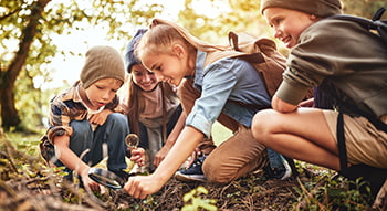 students explore outdoors during a field trip